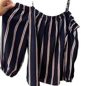 Forever 21 size XL Navy & white striped off shoulder top 3/4 sleeve NWOT